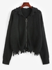Hooded Zip Up Distressed Cardigan M Black