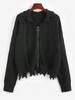 Hooded Zip Up Distressed Cardigan S Black