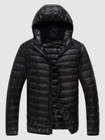 Hooded Zip Up Pockets Puffer Quilted Down Coat L Black