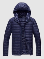Hooded Zip Up Pockets Puffer Quilted Down Coat M Deep blue