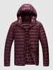 Hooded Zip Up Pockets Puffer Quilted Down Coat S Deep red