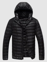 Hooded Zip Up Pockets Puffer Quilted Down Coat Xl Black