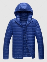 Hooded Zip Up Pockets Puffer Quilted Down Coat Xl Blue