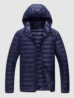 Hooded Zip Up Pockets Puffer Quilted Down Coat Xl Deep blue