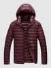 Hooded Zip Up Pockets Puffer Quilted Down Coat Xl Deep red