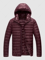 Hooded Zip Up Pockets Puffer Quilted Down Coat Xl Deep red