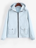 Hooded Zip Up Raglan Sleeve Cargo Jacket L Light blue