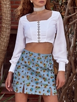 Hook and Eye Chiffon Knot Open Back Crop Top M White