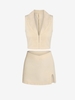 Hook-and-eye Front Top and Slit Micro Mini Skirt Set L Light coffee