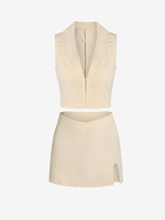 Hook-and-eye Front Top and Slit Micro Mini Skirt Set L Light coffee