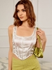 Hook and Eye Jacquard Silky Corset Top S White