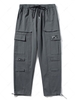 Hook and Loop Detail Applique Cargo Techwear Pants Xs Gray