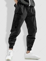 Hook and Loop Pocket Solid Color Jogger Cargo Pants Xl Black