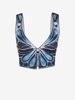 Hook Front Butterfly Print Crop Tank Top S Deep blue