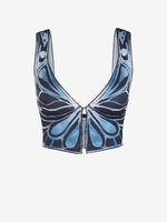 Hook Front Butterfly Print Crop Tank Top S Deep blue