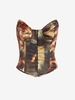 Hook Front Renaissance Print Lace Up Bandeau Corset Top Xs Multi a