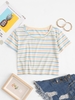 Horizontal Stripe Print Cropped T-Shirt S