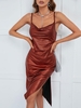 Houndstooth Cowl Front Slit Dress S Deep red