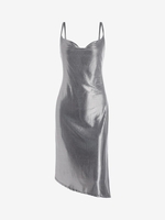 Houndstooth Cowl Front Slit Dress S Silver