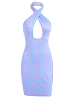 Houndstooth Criss Cross Cut Out Slinky Dres S Light blue