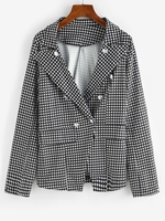 Houndstooth Double Breasted Flap Detail Blazer M Black
