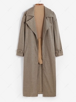Houndstooth Drop Shoulder Belted Longline Coat L Coffee