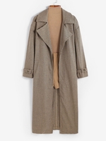 Houndstooth Drop Shoulder Belted Longline Coat S Coffee