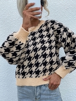 Houndstooth Drop Shoulder Lantern Sleeve Sweater M Black