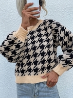 Houndstooth Drop Shoulder Lantern Sleeve Sweater S Black