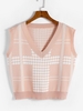 Houndstooth Loose V Neck Sweater Vest S Light pink
