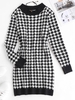 Houndstooth Mini Slinky Sweater Dress Black