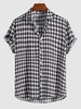 Houndstooth Pattern Casual Shirt S Black