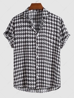 Houndstooth Pattern Casual Shirt S Black