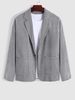 Houndstooth Print Pockets Faux Button Blazer L Black