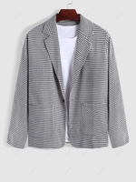 Houndstooth Print Pockets Faux Button Blazer Xl Black