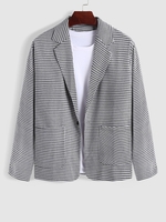 Houndstooth Print Pockets Faux Button Blazer Xxl Black