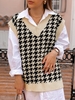 Houndstooth Stepped Hem Sweater Vest L Light coffee