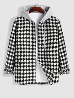 Houndstooth Tweed Hooded Coat 2xl Black