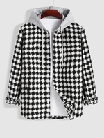 Houndstooth Tweed Hooded Coat L Black