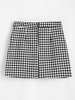 Houndstooth Zip Front Tweed Skirt L Black