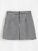 Houndstooth Zip Front Tweed Skirt M Black