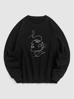 Human Face Pattern Pullover Sweatshirt S Black