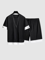 I Want To Keep Going Colorblock T Shirt With Shorts Set Xl Black