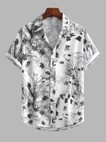 Ink Painting Maple Leaf Pattern Ethnic Style Shirt S