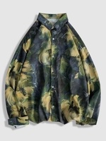 Ink Painting Print Vintage Y2K Aesthetic Long Sleeve Shirt M Green