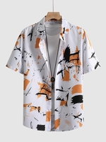 Ink Splash Print Short Sleeve Button Up Shirt Xxl White