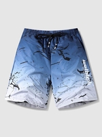 Ink Splashed Print Drawstring Beach Shorts 2xl Deep blue