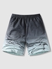 Ink Splashed Print Drawstring Beach Shorts M Black