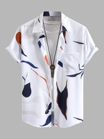 Irregular Geometric Pattern Short Sleeves Shirt Xxl White