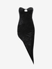 Irregular Hem Velvet Chest Pad Dress L Black
